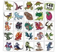 CHARLENT 148 Tatuajes Temporales de Dinosaurios y Dragones para Niños - Tatuajes de Dragones Individuales para Niños y Niñas, Recuerdos para Fiestas de Cumpleaños temáticos de Dinosaurios, Rellenos