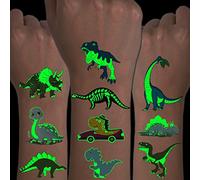 CHARLENT Tatuajes de Dinosaurio Luminosos para Niños - 14 Hojas Que Brillan en la Oscuridad Tatuajes Temporales de Dinosaurios para Niños y Niñas, Regalos de Fiesta de Cumpleaños y Relleno de Bolsas