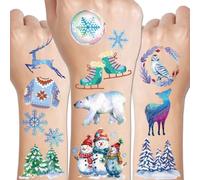 CHARLENT Tatuajes de invierno con purpurina para niños, 14 hojas con purpurina para invierno, Navidad, copos de nieve y pingüinos para niños y niñas, regalos de Navidad