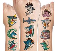 CHARLENT Tatuajes de tiburón de verano para niños - 14 hojas de tatuajes temporales para fiesta de tiburón en la piscina para cumpleaños de niños y relleno de bolsas de regalo.
