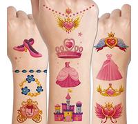 CHARLENT Tatuajes temporales con purpurina para niñas, 14 hojas de tatuajes de princesas con purpurina para niñas, regalos de fiesta de cumpleaños