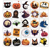 CHARLENT Tatuajes temporales de Halloween para niños - 74 hojas individuales, tatuajes de esqueleto de calabaza de Halloween para niños y niñas, regalos de fiesta de Halloween, golosinas, relleno de