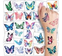 CHARLENT Tatuajes Temporales de Mariposas con Purpurina para Niños - 74 Láminas Individuales de Tatuajes de Mariposas en Acuarela para Decoraciones de Cumpleaños Infantiles