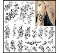 CHARLENT Tatuajes Temporales Realistas de Flores para Mujeres: 9 Hojas Grandes con Tatuajes de Rosas para El Arte Corporal en Brazos, Pecho, Piernas y Hombros