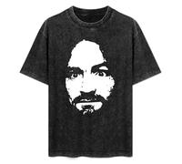 Charles Manson - Camiseta casual de verano de manga corta con cuello redondo y algodón, unisex, color negro, Negro, L