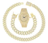 Charles Raymond Bling-ed Out 10227FAM - Reloj de lujo para hombre, estilo hip hop, destaca en tu equipo con este reloj brillante visto desde Miles Away, ST10528-Gld-ZZ Set, Rapero de Hip Hop Iced Out