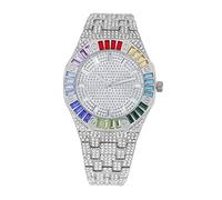 Charles Raymond Bling-ed Out 10227FAM - Reloj de lujo para hombre, estilo hip hop, destaca en tu equipo con este reloj brillante visto desde Miles Away, ST10386 Rainbow SLV, Rapero de Hip Hop Iced Out