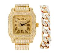 Charles Raymond Bling-ed Out Biggie Square Hip Hop Iced Out Reloj que hipnotizarás en un reloj de cristal - 0513Sq, Oro Negro R# Cubano