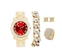 Charles Raymond Bling-ed Out It's Lit! - Juego de reloj y joyería de hip hop con pulsera de cadena cubana, aretes y anillo de cometa Bling - GJM13, 10, Aluminio, estrás