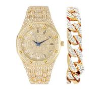 Charles Raymond Bling-ed Out Rapper's Luxury Hip Hop - Reloj para hombre, destaca en tu equipo con este reloj brillante visto desde Miles Away - 10227FAM, ST10528 Gold w/Cuban, Hip Hop Iced Out Rapper