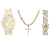 Charles Raymond Collar de lujo con cruz de tenis para hombre con reloj de pulsera de cuarzo con diamantes - Be Lit & Choose The Matching Blinged Out Cuban ZZ Set - ST10327TCR Sets, 18", circonita