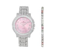 CHARLES RAYMOND Reloj de lujo para mujer con diamantes de cristal, un verdadero testamento para la belleza brillante y el glamour atemporal - L0504 LA, L0504 SLV-Rosa - SLV-Rosa-T