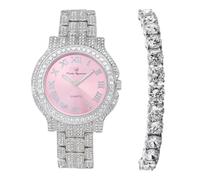 CHARLES RAYMOND Reloj de lujo para mujer con diamantes de cristal, un verdadero testamento para la belleza brillante y el glamour atemporal - L0504 LA, L0504 SLV-Rosa -T