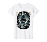 Charleston Carolina del Sur Desde 1670 Barco de tormenta Vintage Camiseta gráfica económica, Mujer, Blanco, XS
