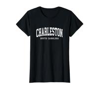Charleston South Carolina Vintage Viajes Camiseta gráfica económica, Mujer, Negro, M