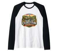 Charleston, Virginia Occidental, Souvenir City, State Capital, Vintage Camiseta Manga Raglan