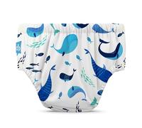 Charlie Banana Pañal de Baño reutilizable con broches de fácil apertura. Para bebés niñas y niños. Hechos con una capa exterior impermeable para prevenir fugas. The Whale on White - Large