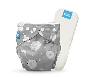 Charlie Banana Pañal de Tela Reutilizable con Inserto Absorbente, Pañal Lavable Tipo Bolsillo con Broches, Talla Única Ajustable para Bebés y Niños Pequeños, Sweet Dreams sobre Gris, 1 Unidad