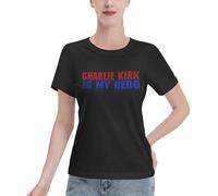Charlie Kirk Is My Hero T-Shirt for Women Crew Neck Short Sleeve Cotton T-Shirts Black XXL