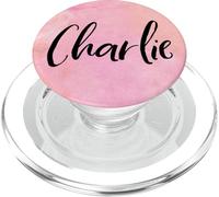Charlie Nombre Negro sobre Rosa para Niñas y Mujeres - Charlie PopSockets PopGrip para MagSafe