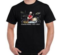 Charlie Watts Drummer T-Shirt Tribute to The Legends Top tee Black XL