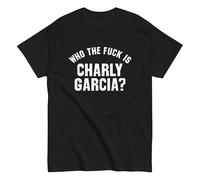 Charly Garcia. Argentina. Rock Nacional Argentino. Argentina. Camiseta de Algodon Peinado 100%. Corte Unisex, Tallas de Adulto. CAM2834. (FR/ES, Letras, L, Regular, Regular, Negra)