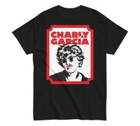 Charly Garcia. Argentina. Rock Nacional Argentino. Argentina. Camiseta de Algodon Peinado 100%. Corte Unisex, Tallas de Adulto. CAM2830. (FR/ES, Letras, L, Regular, Regular, Negra)