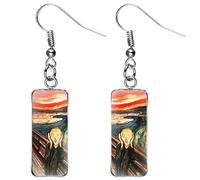 Charm Buddy The Scream by Edvard Munch - Pendientes colgantes de cristal rectangular de estilo vintage único para mujeres, hermanas, madres, talla única, Vidrio