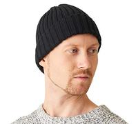 CHARM Casualbox | Hombres Fisherman Gorros Beanie 100% Algodón Damas Tejido Gorros Beanie Gorra Clásico Diseño Sencillo Acanalado Flojo Sombrero Negro