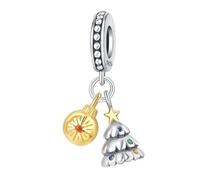 Charm colgante de árbol de adorno navideño, accesorio de pulsera de plata de ley 925, compatible con Collar de pulsera Pandora