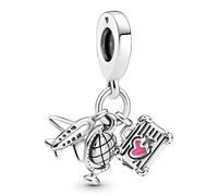 Pandora Charm Colgante Avión, Globo Terráqueo Y Maleta en Plata de Ley