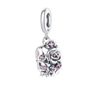 Charm colgante de calavera de flor rosa, accesorio de pulsera de plata de ley 925, compatible con Collar de pulsera Pandora