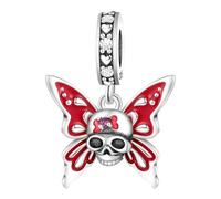 Charm colgante de calavera de mariposa roja, accesorio de pulsera de plata de ley 925, compatible con Collar de pulsera Pandora