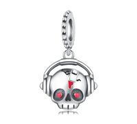 Charm colgante de calavera para auriculares, accesorio de pulsera con dijes de plata de ley 925, compatible con collar de pulsera Pandora, regalo para mujeres