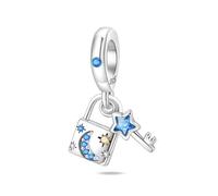Charm colgante de cerradura de estrella y luna, accesorio de pulsera de plata esterlina 925, compatible con Collar de pulsera Pandora