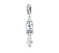 Charm colgante de cohete, accesorio de pulsera de plata de ley 925, compatible con con Pandora Bracelet Neckalce