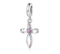 Charm colgante de cruz de circonita en forma de corazón, accesorio de pulsera de plata de ley 925, compatible con Collar de pulsera Pandora