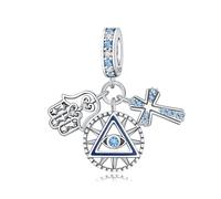 Charm colgante de cruz de mano de Fátima y mal de ojo, accesorio de pulsera de plata de ley 925, compatible con collar de pulsera Pandora