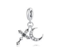 Charm colgante de cruz y luna creciente, accesorio de pulsera de plata de ley 925, compatible con Collar de pulsera Pandora