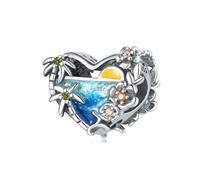 Charm colgante de epoxi con flor de amanecer junto al mar, accesorio de pulsera de plata de ley 925, compatible con con collar de pulsera Pandora