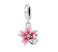 Charm colgante de flor de cerezo epoxi rosa, accesorio de pulsera de plata de ley 925, compatible con Collar de pulsera Pandora