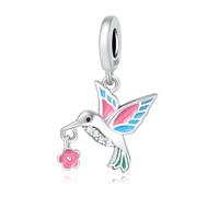 Charm colgante de flor y martín pescador epoxi, accesorio de pulsera de plata de ley 925, compatible con Collar de pulsera Pandora
