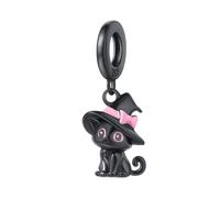 Charm colgante de gato mágico negro, Charm de cuentas de plata esterlina 925 auténtica, compatible con con pulsera Pandora