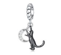 Charm colgante de gato negro y luna, accesorio de pulsera con dijes de plata esterlina 925, collar de pulsera Pandora compatible con, regalo para mujeres