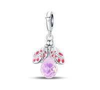 Charm colgante de luciérnaga rosa, abalorios de plata esterlina 925, collar de pulsera Pandora compatible con