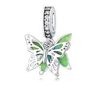 Charm colgante de mariposa bailando entre flores, accesorio de pulsera de plata de ley 925, compatible con Collar de pulsera Pandora