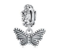 Charm colgante de mariposa de jardín y flor pequeña, accesorio de pulsera de plata de ley 925, compatible con con Pandora Bracelet Neckalce