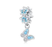 Charm colgante de mariposa de piedra con incrustaciones de flor azul epoxi, accesorio de pulsera de plata de ley 925, collar de pulsera Pandora compatible con