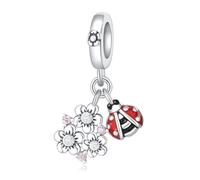 Charm colgante de mariquita y flor, accesorio de pulsera con dijes de plata esterlina 925, compatible con con Pandora Bracelet Neckalce, regalo para mujeres