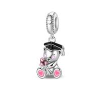 Charm colgante de oso de graduación, accesorio de pulsera con dijes chapado en plata, collar de pulsera Pandora compatible con, regalo para mujeres